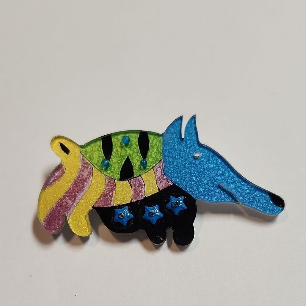 Mexican Folk Art Colorful Armadillo Brooch Pin